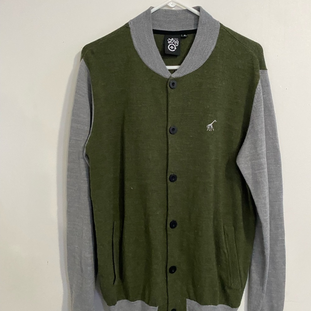Green and Gray Button-Up Cardigan